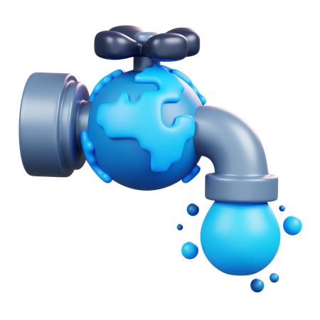 World With Water Faucet  3D Icon