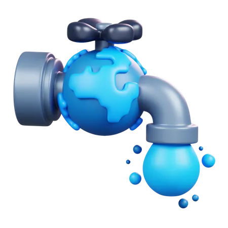 World With Water Faucet  3D Icon