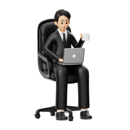 Worried Businessman Drinks Cup Of Coffee  3D Illustration