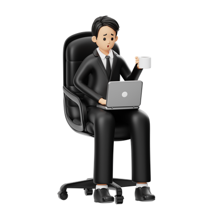 Worried Businessman Drinks Cup Of Coffee  3D Icon