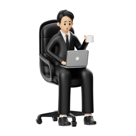 Worried Businessman Drinks Cup Of Coffee  3D Illustration