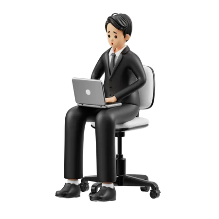 Worried Businessman Is Working On Laptop  3D Illustration