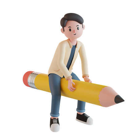 Writer riding a pencil  3D Icon
