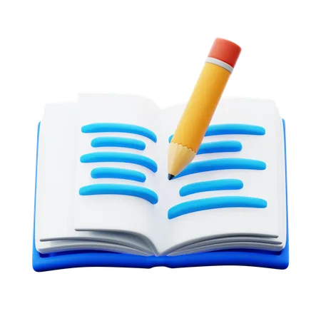 Open Book With Pencil Writing Reading Education Concept 3 D Icon Illustration Render Design 3D Icon