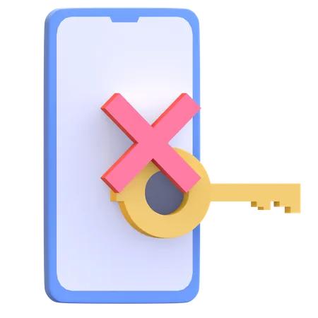 Smartphone Protection Wrong Password With Key And Cross Icon 3 D Render Illustration 3D Illustration