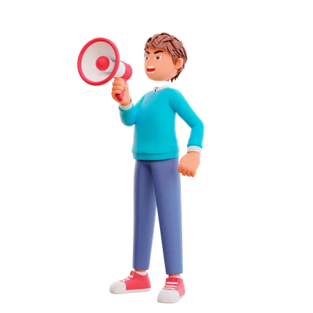 Wütender netter Junge mit Megaphon  3D Illustration
