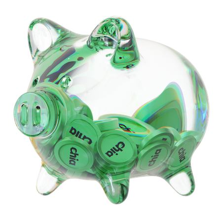 Xch Clear Glass Piggy Bank With Decreasing Piles Of Crypto Coins  3D Icon