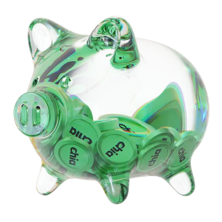 Xch – Sparschwein aus klarem Glas mit abnehmendem Stapel an Kryptomünzen  3D Icon