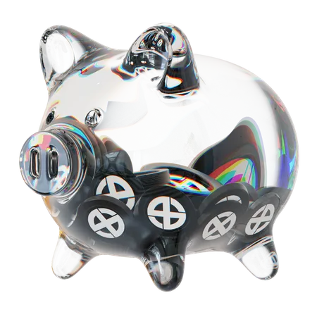 Xcn Clear Glass Piggy Bank With Decreasing Piles Of Crypto Coins  3D Icon