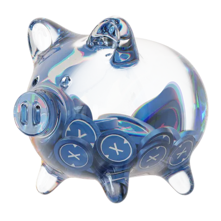 Xdc Clear Glass Piggy Bank With Decreasing Piles Of Crypto Coins  3D Icon