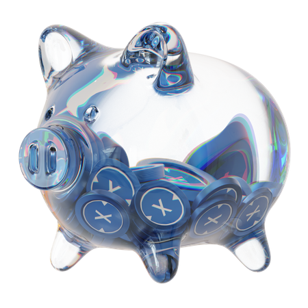 Xdc – Sparschwein aus klarem Glas mit abnehmendem Stapel an Kryptomünzen  3D Icon