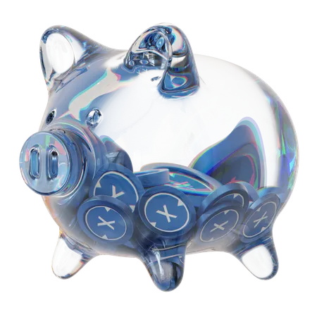 Xdc – Sparschwein aus klarem Glas mit abnehmendem Stapel an Kryptomünzen  3D Icon