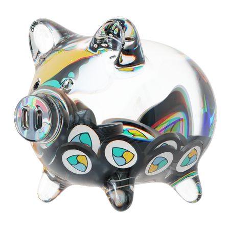 Xem Clear Glass Piggy Bank With Decreasing Piles Of Crypto Coins  3D Icon