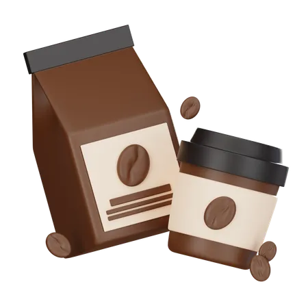 Xícara de café e saco de grãos de café  3D Icon