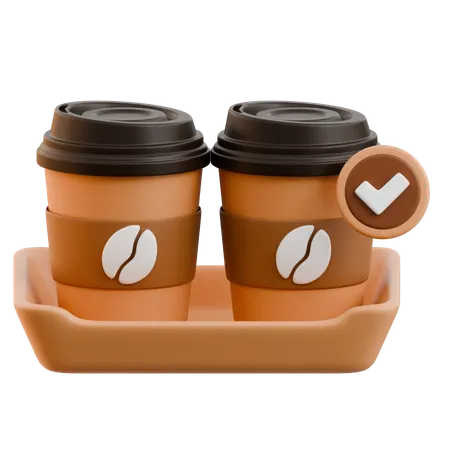 Xícaras de café com bandeja  3D Icon
