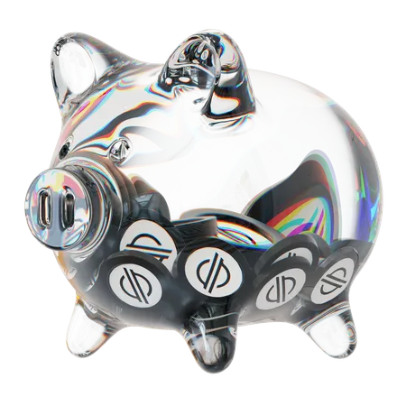Xlm Clear Glass Piggy Bank With Decreasing Piles Of Crypto Coins  3D Icon