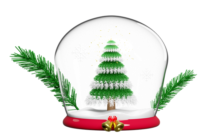 Xmas tree in glass cube  3D Illustration