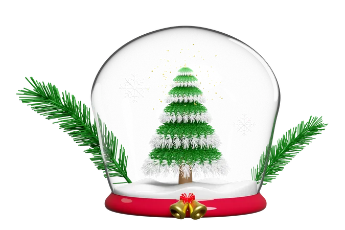 Xmas tree in glass cube  3D Illustration