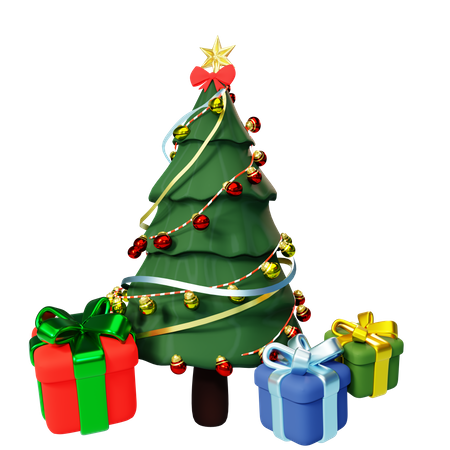 Xmas tree with giftbox 3D Illustration
