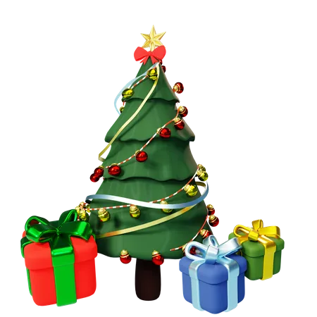 Xmas tree with giftbox 3D Illustration