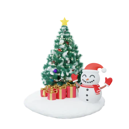 Xmas Tree With Snowman  3D Icon