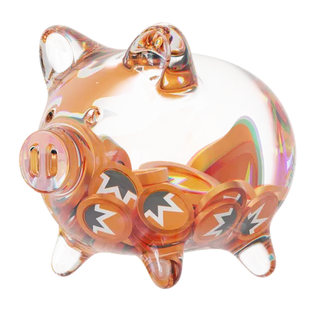Xmr Clear Glass Piggy Bank With Decreasing Piles Of Crypto Coins  3D Icon
