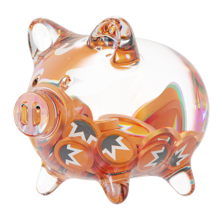 XMR-Sparschwein aus klarem Glas mit abnehmendem Stapel an Kryptomünzen  3D Icon