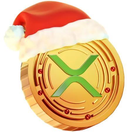 Featuring A Golden Coin With The XRP Logo Adorned By A Christmas Hat Merging The Festive Aura With The XRP Cryptocurrency Emblem 3D Icon