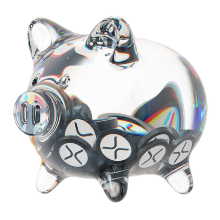 Xrp Clear Glass Piggy Bank With Decreasing Piles Of Crypto Coins  3D Icon