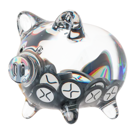 Xrp Clear Glass Piggy Bank With Decreasing Piles Of Crypto Coins  3D Icon