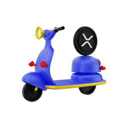 XRP crypto coin delivery by motorbike 3D Illustration