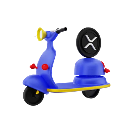 XRP crypto coin delivery by motorbike  3D Illustration