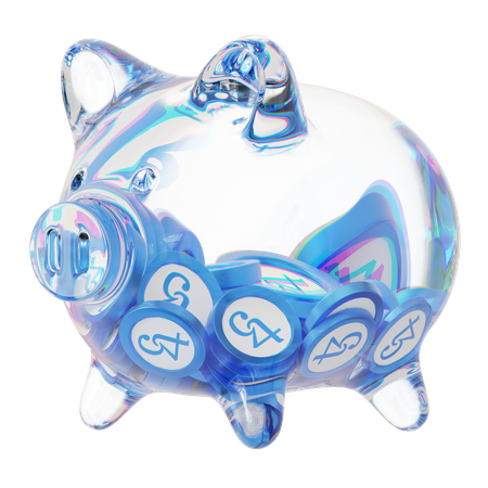 Xtz Clear Glass Piggy Bank With Decreasing Piles Of Crypto Coins  3D Icon