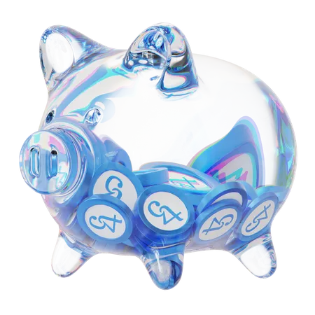 Xtz Clear Glass Piggy Bank With Decreasing Piles Of Crypto Coins  3D Icon