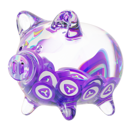 Xym Clear Glass Piggy Bank With Decreasing Piles Of Crypto Coins  3D Icon