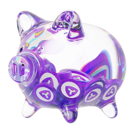 Xym Clear Glass Piggy Bank With Decreasing Piles Of Crypto Coins  3D Icon