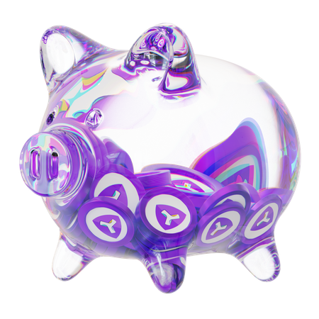 Xym – Sparschwein aus klarem Glas mit abnehmendem Stapel an Kryptomünzen  3D Icon