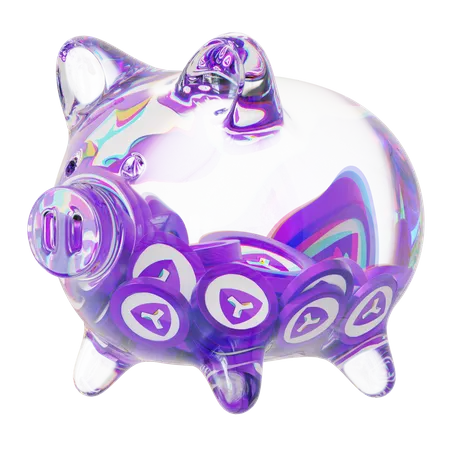 Xym – Sparschwein aus klarem Glas mit abnehmendem Stapel an Kryptomünzen  3D Icon