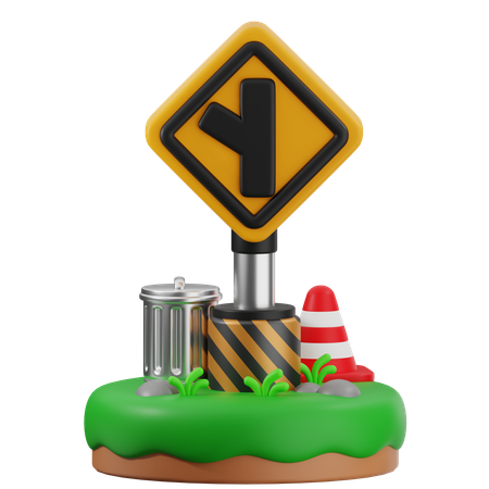 Y Road Left Intersection Sign  3D Icon