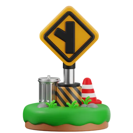 Y Road Left Intersection Sign  3D Icon