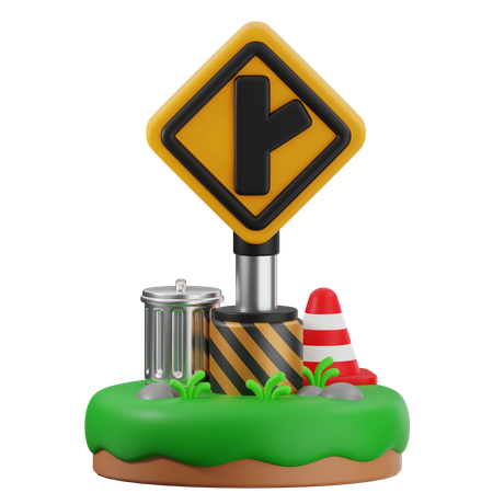 Y Road Right Intersection Sign  3D Icon