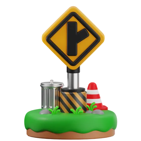 Y Road Right Intersection Sign  3D Icon