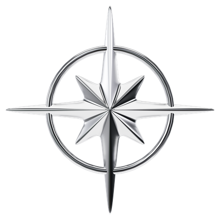 Y2K Chrome Compass Star  3D Icon