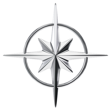 Y2K Chrome Compass Star  3D Icon