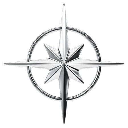 Y2K Chrome Compass Star  3D Icon