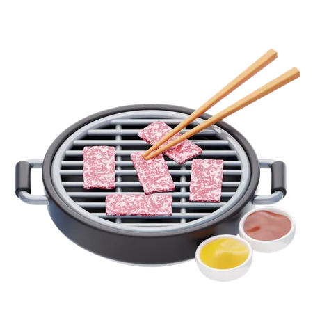 Yakiniku 3 D Icon Yakiniku In A Smokeless Roaster For Grilled Meat 3 D Illustration 3D Icon