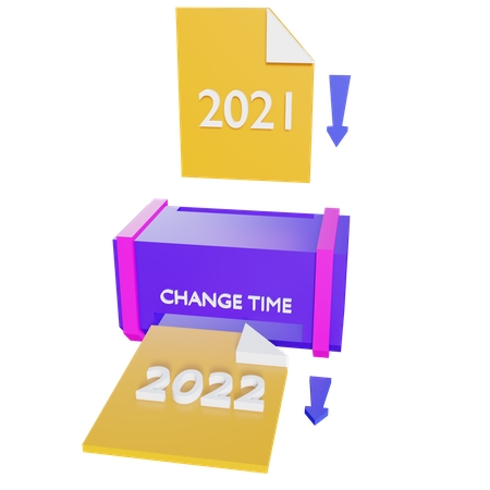 Year change by printing machine 3D Illustration