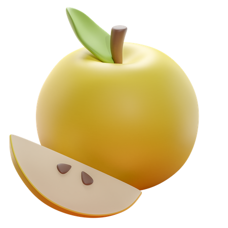 Yellow Apple With Slice 3D Icon