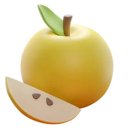 Yellow Apple With Slice  3D Icon
