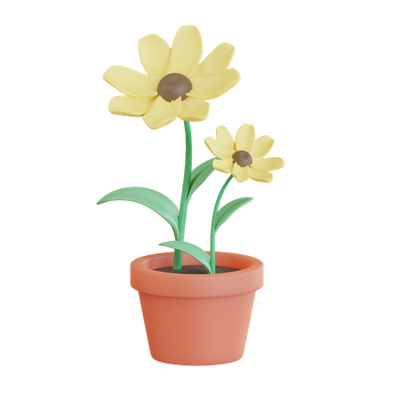 Yellow Flower Plant Pot  3D Icon